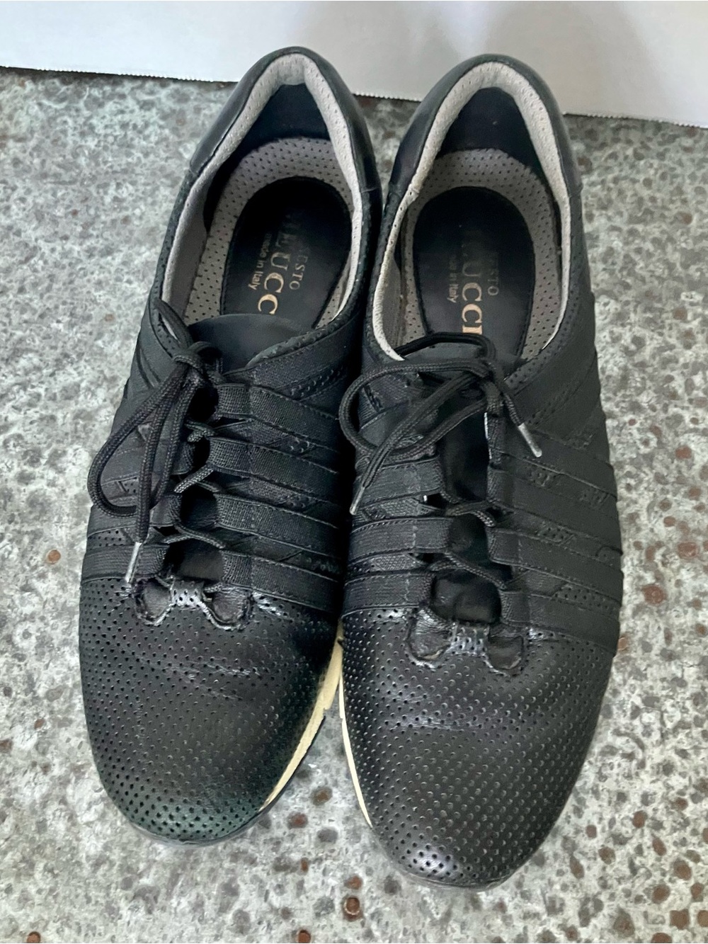 Sesto Meucci Shoes Black Perforated Leather Sneakers Size 7 - Picture 8 of 13